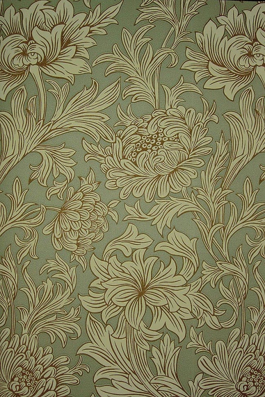 Toile Wallpaper Floral Printed In Dirty Aqua And Grey