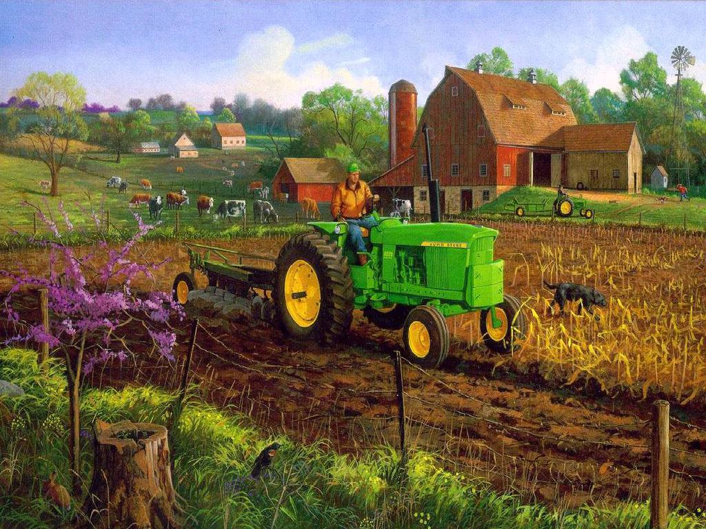 John Deere in a Farm Scene Im A Little Bit Country Pintere 1024x768