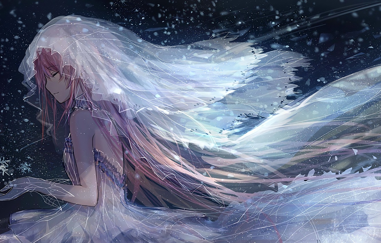 Wallpaper Water Girl Snow Snowflakes Anime Art Veil Mahou