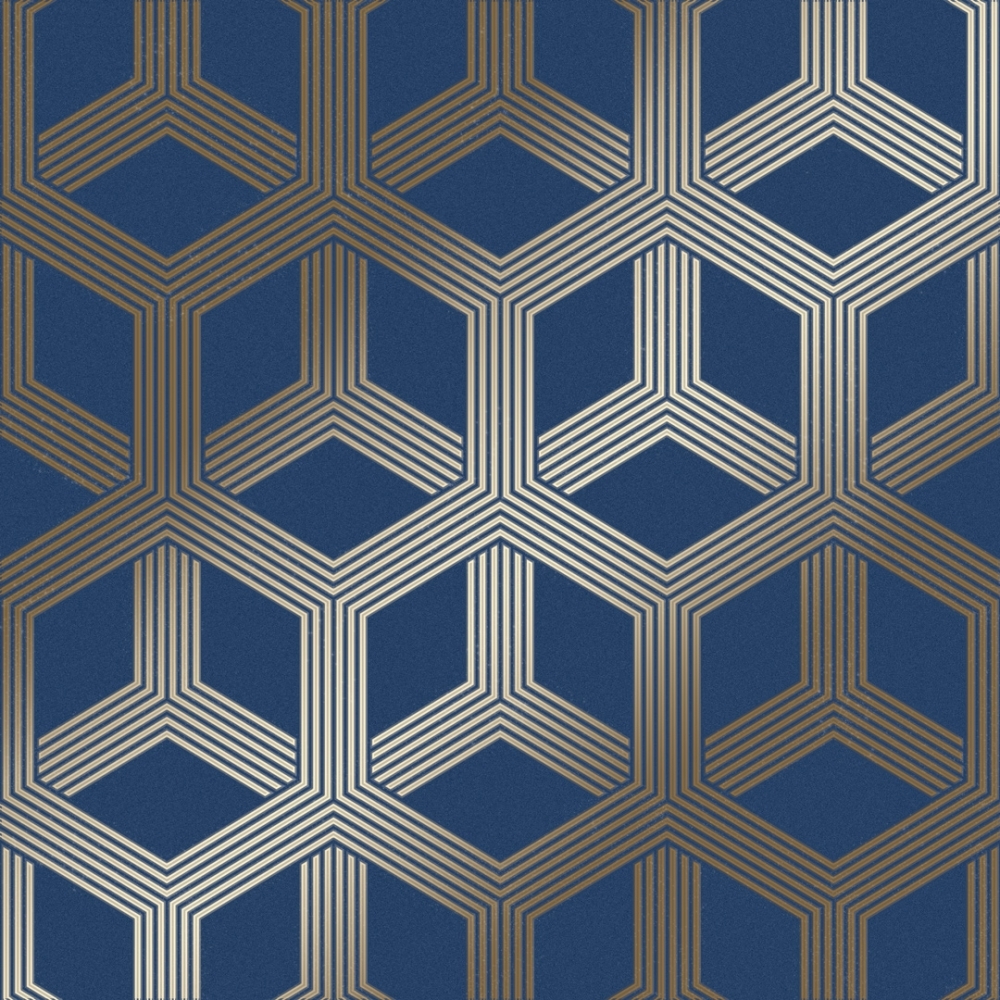 I Love Wallpaper Hexa Geometric Wallpaper Blue Gold   Wallpaper