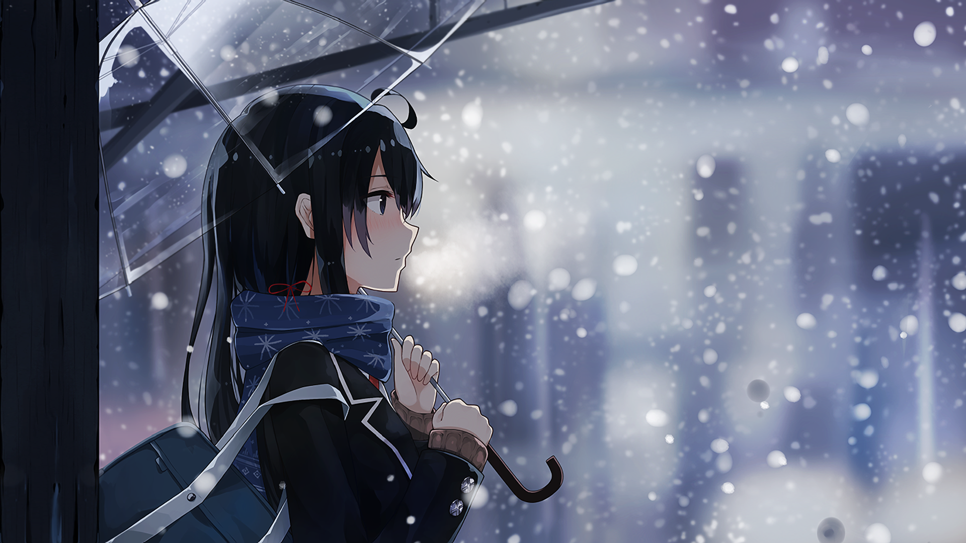Wallpaper Anime Girls Snow Winter Umbrella Cold Yahari Ore