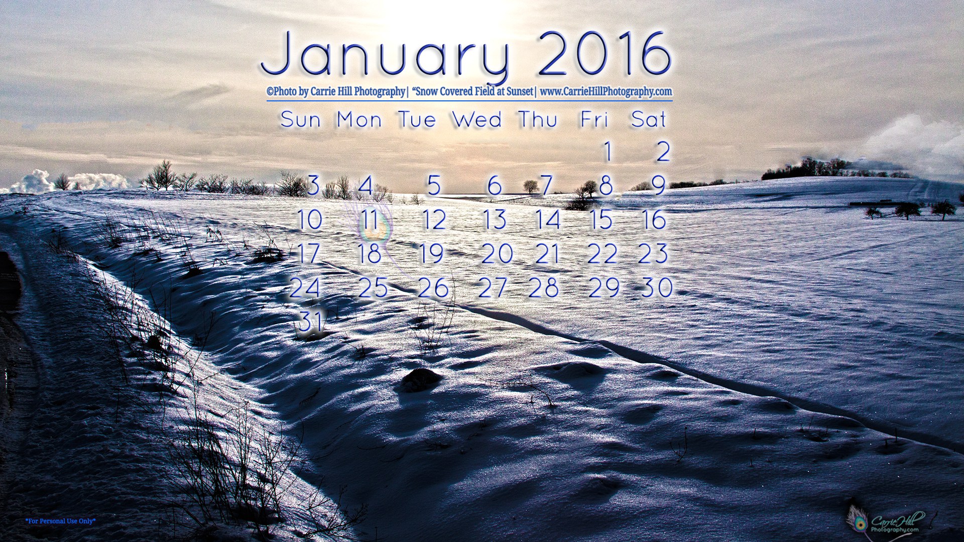 At Sunset January Desktop Wallpaper Calendar