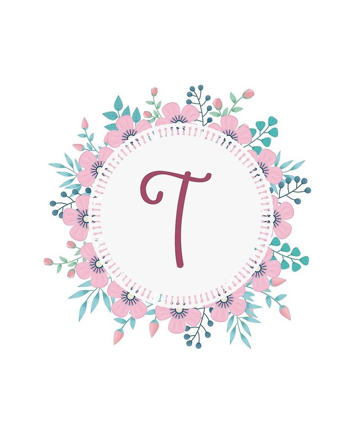 Monogram T Pretty Pastel Pink Flowers Sticker By Floralmonogram