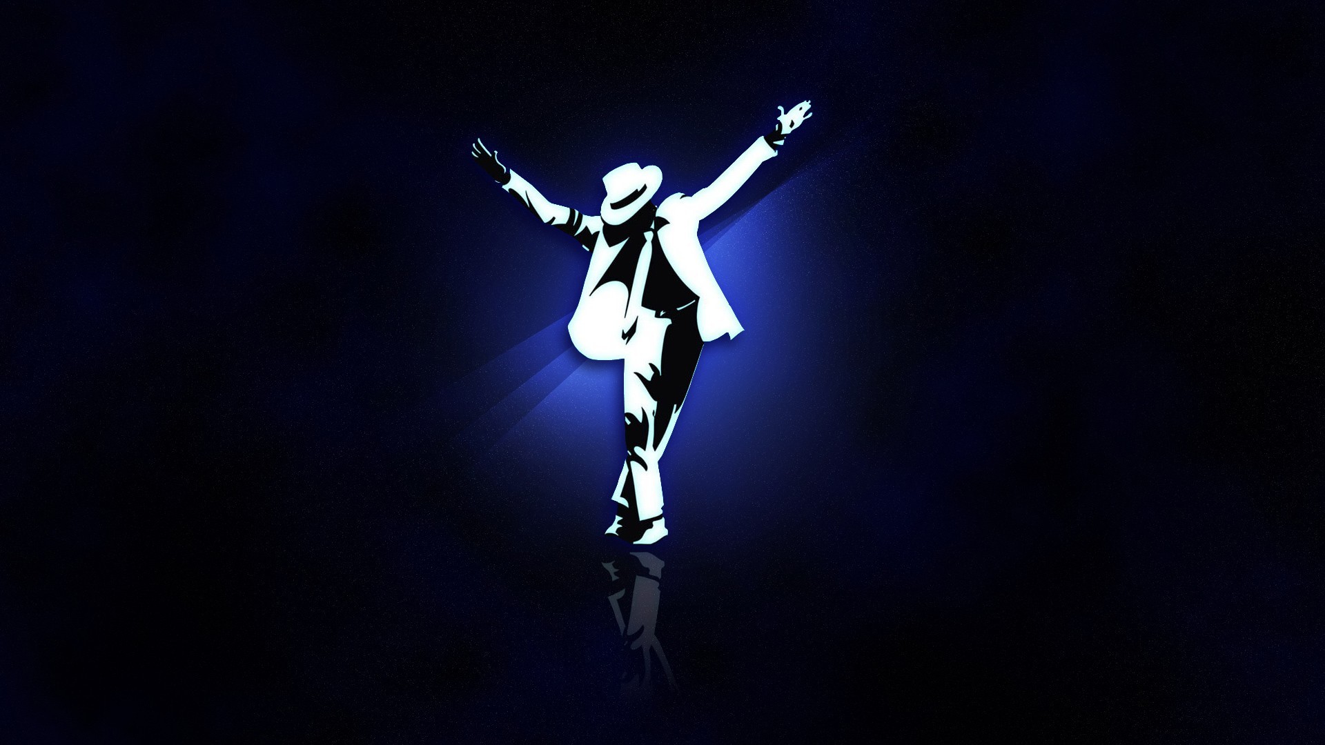 Silhouette of Michael Jackson in a dance pose against a dark blue background