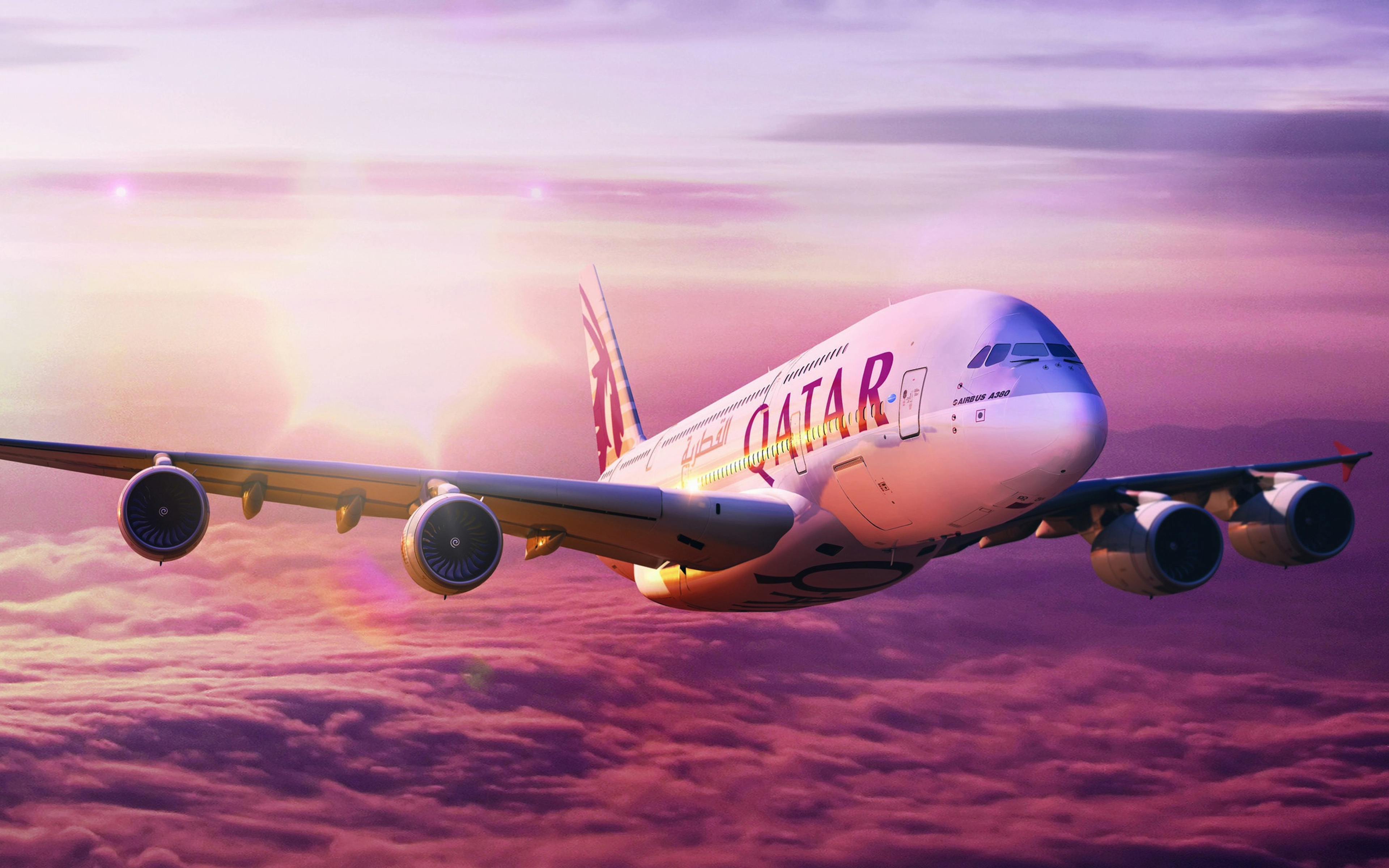 Wallpaper Airbus A380 4k Qatar Airways Passenger