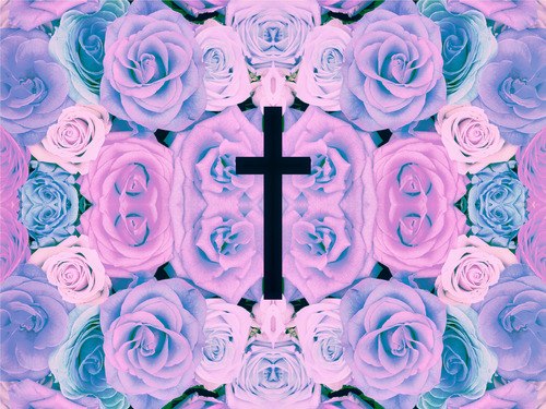 Cross Text Pastel Background Goth Flowers