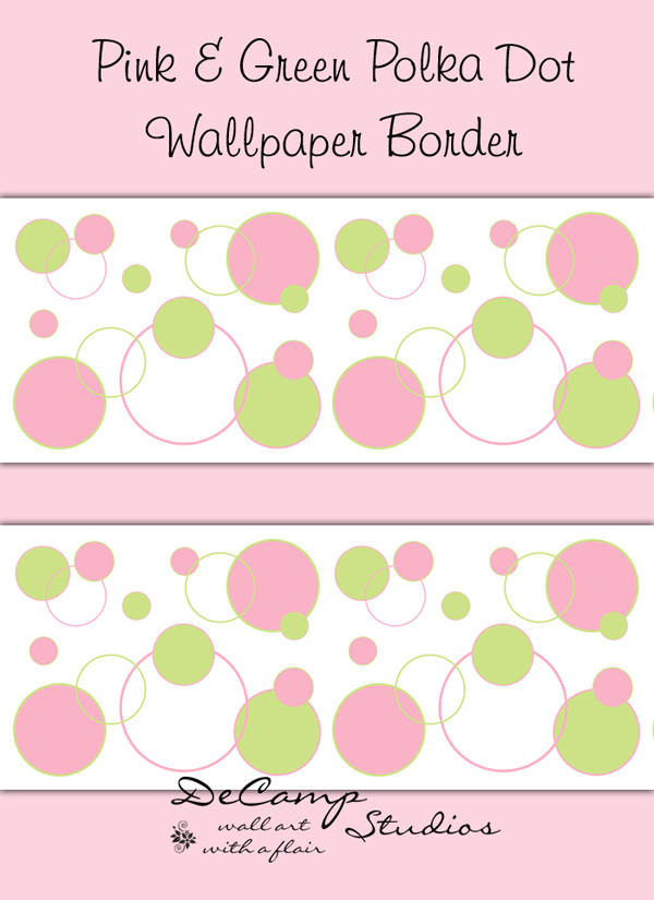 Pink Green Polka Dot Wallpaper Border Decals Baby Girl Nursery