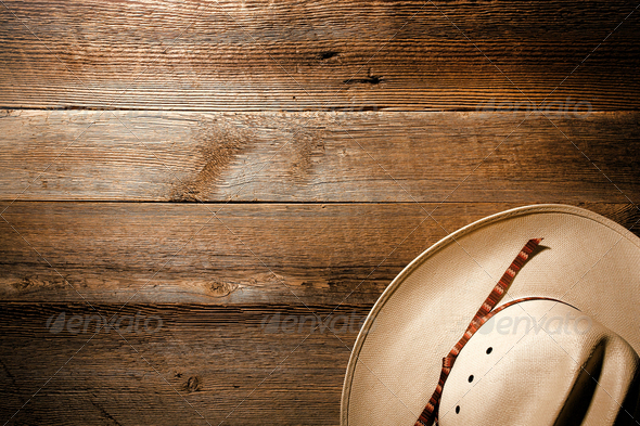 American West Rodeo Cowboy Hat on Wood Background   Stock Photo