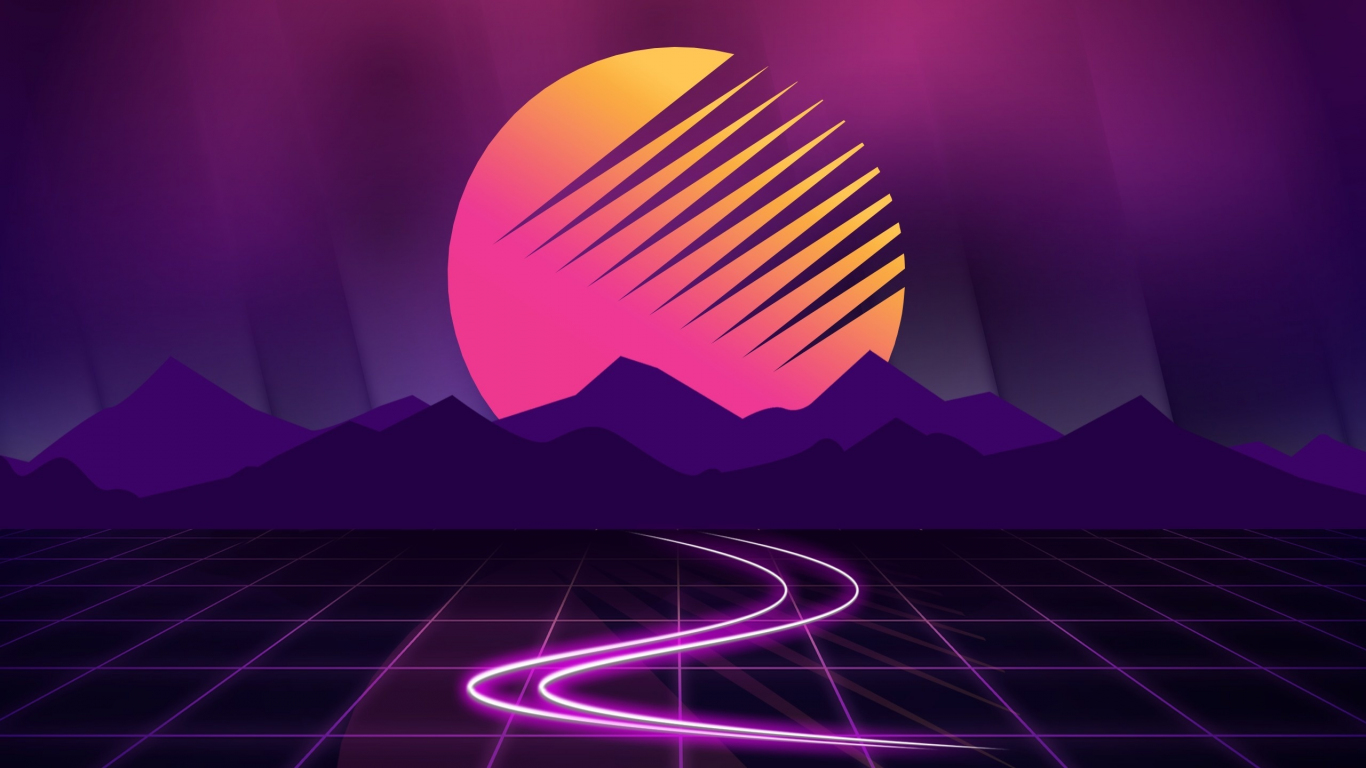 Neon Cyber Waves Purple Mountains Moon Outrun Wallpaper Eyecandy