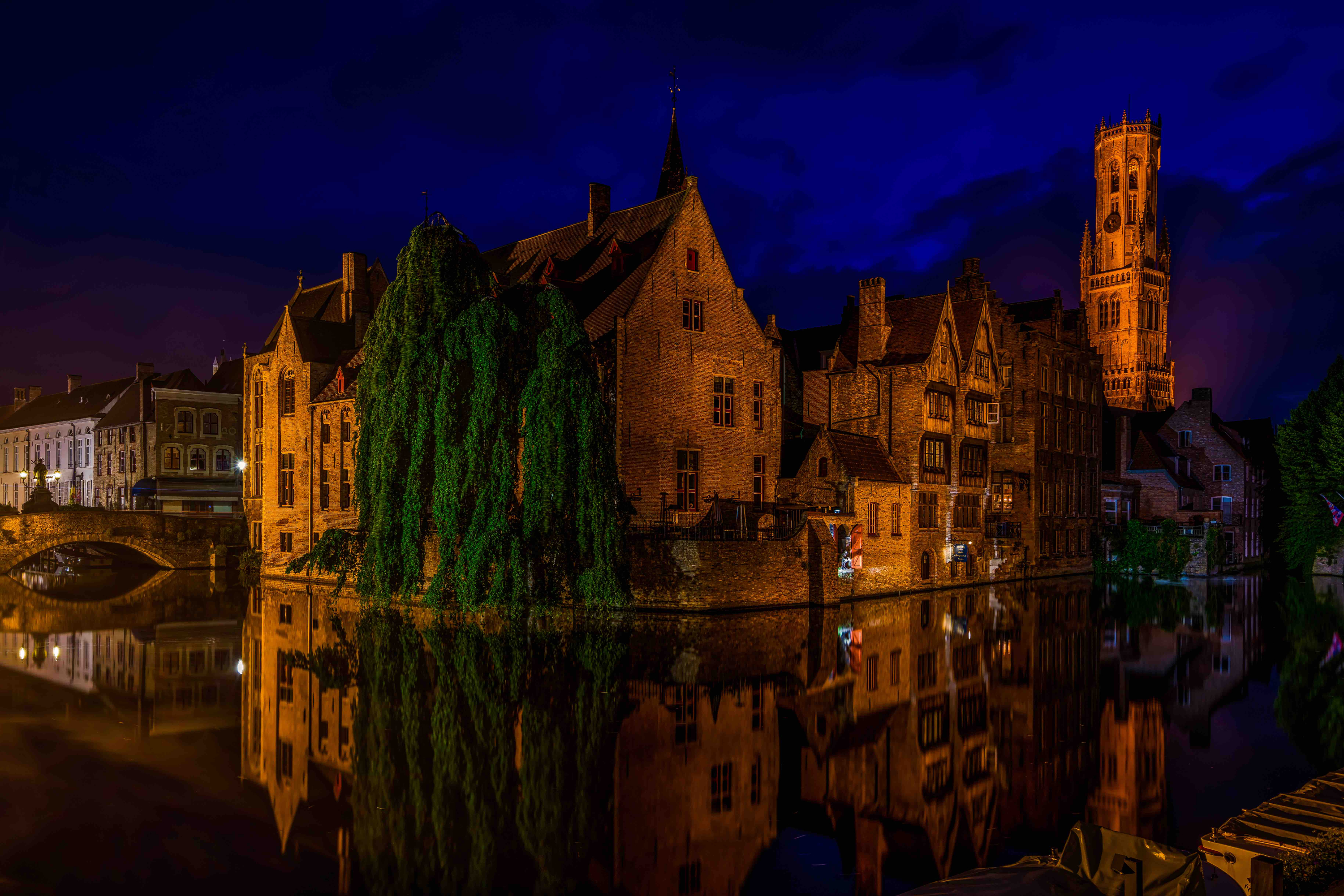 Bruges Belgium At Night HD Wallpaper Background Image