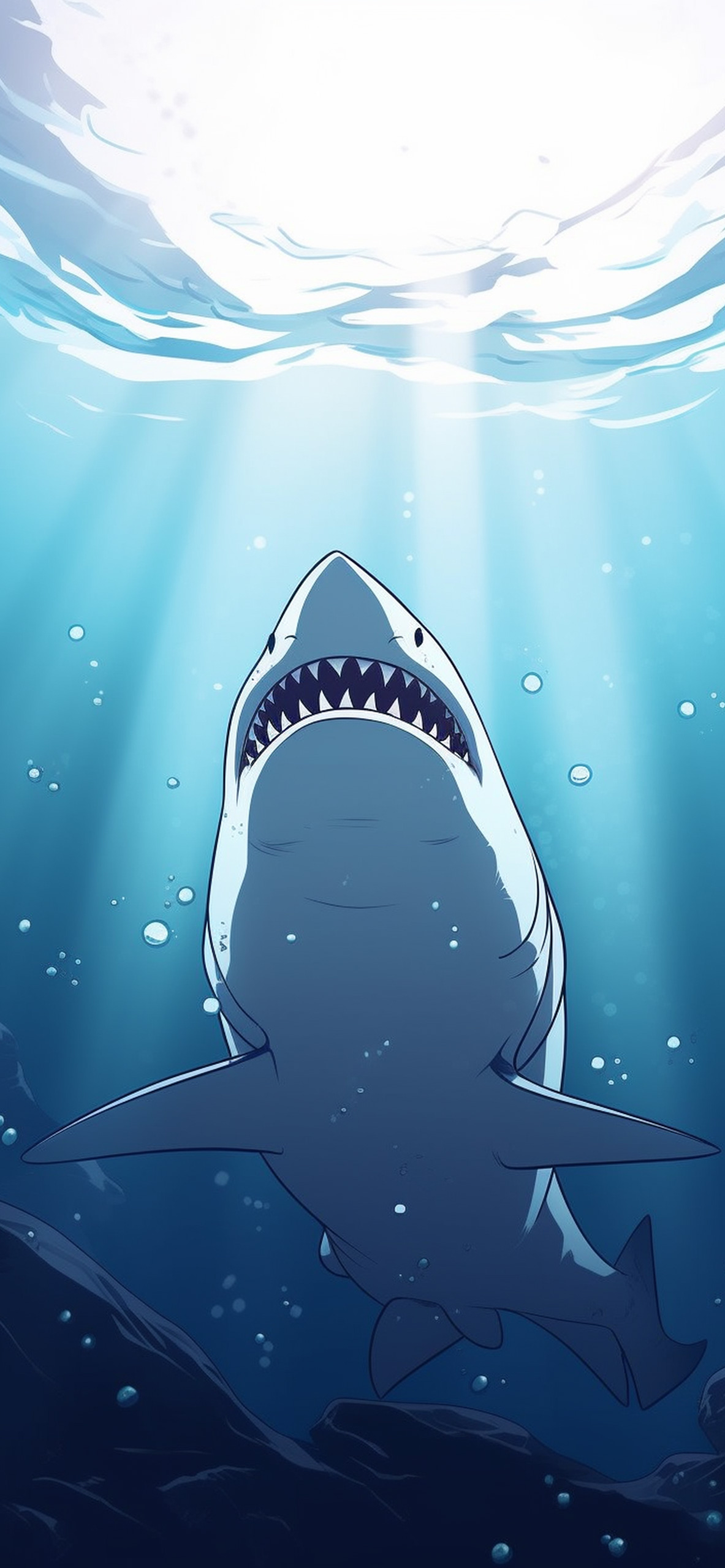 White Shark In Water Blue Wallpaper