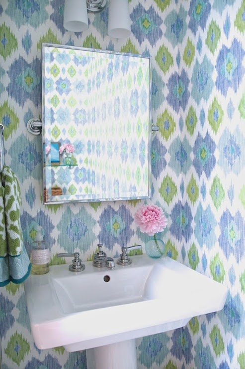  Bimini Ikat Wallpaper Transitional bathroom House of Turquoise 493x740