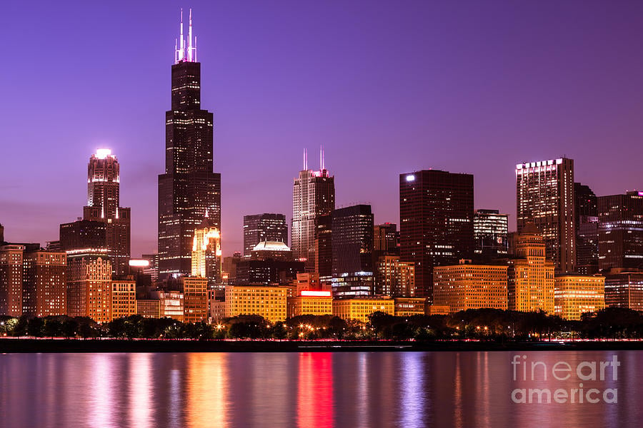 Skyline At Night High Resolution Image Photograph Chicago 900x600