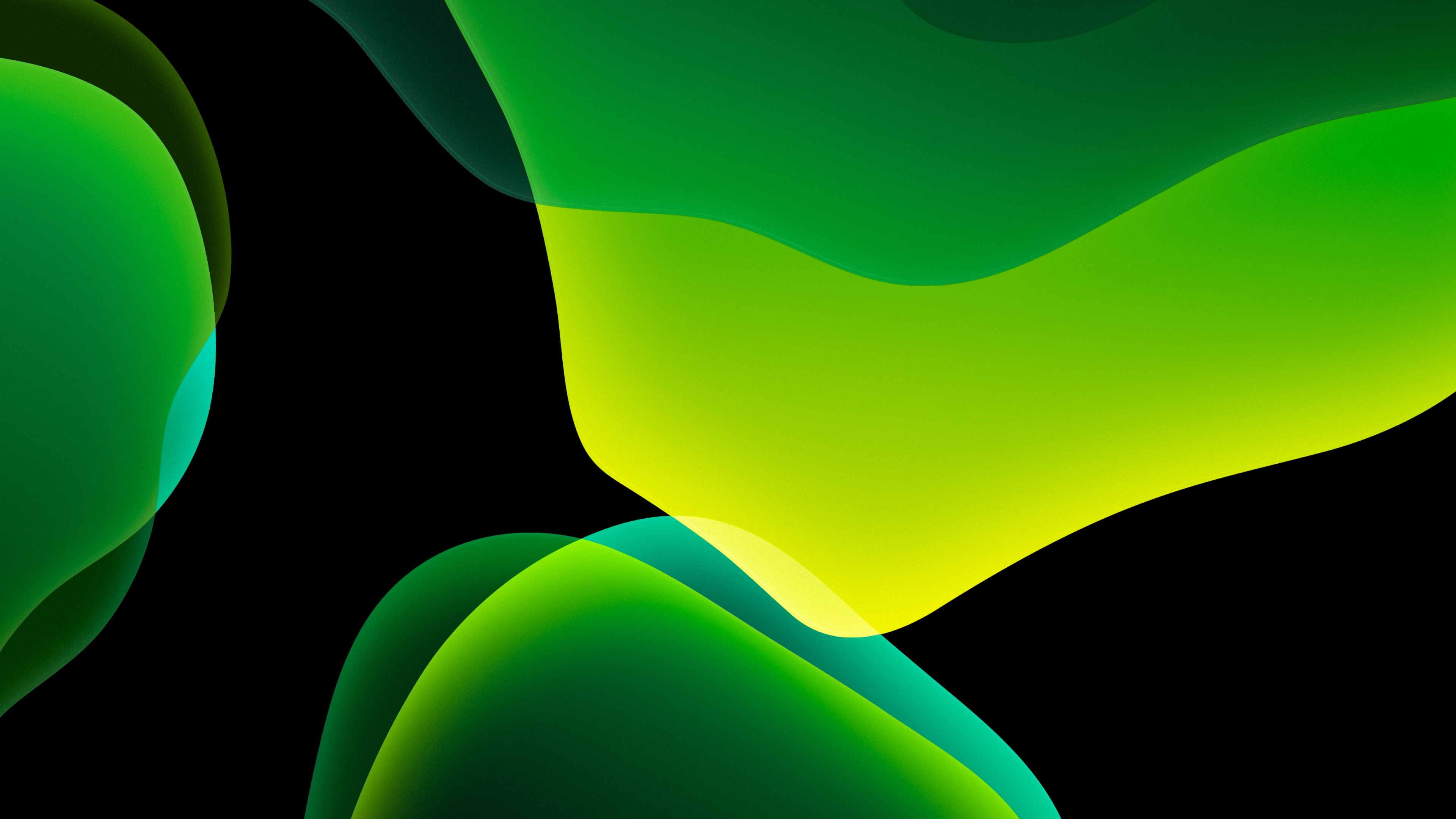 Abstract green and yellow gradient waves on a black background, suitable for an iPad 4k wallpaper