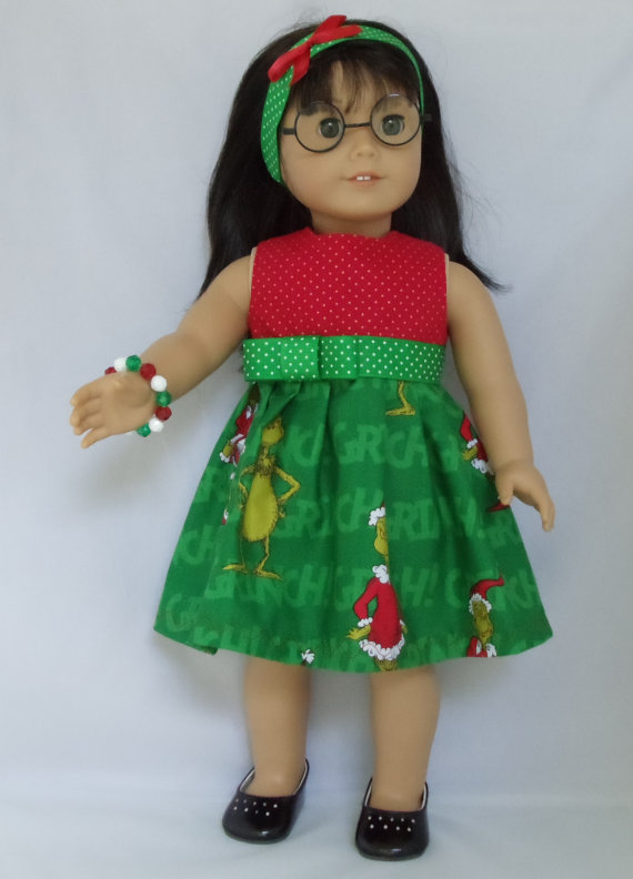 American Girl Doll Grinch Christmas Dress Fits Other Inch Dolls