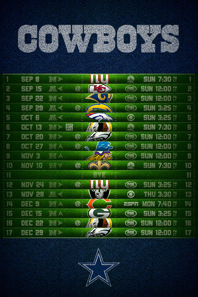 Dallas Cowboys 2013 Football Schedule iPhone 4 Wallpaper 640x960