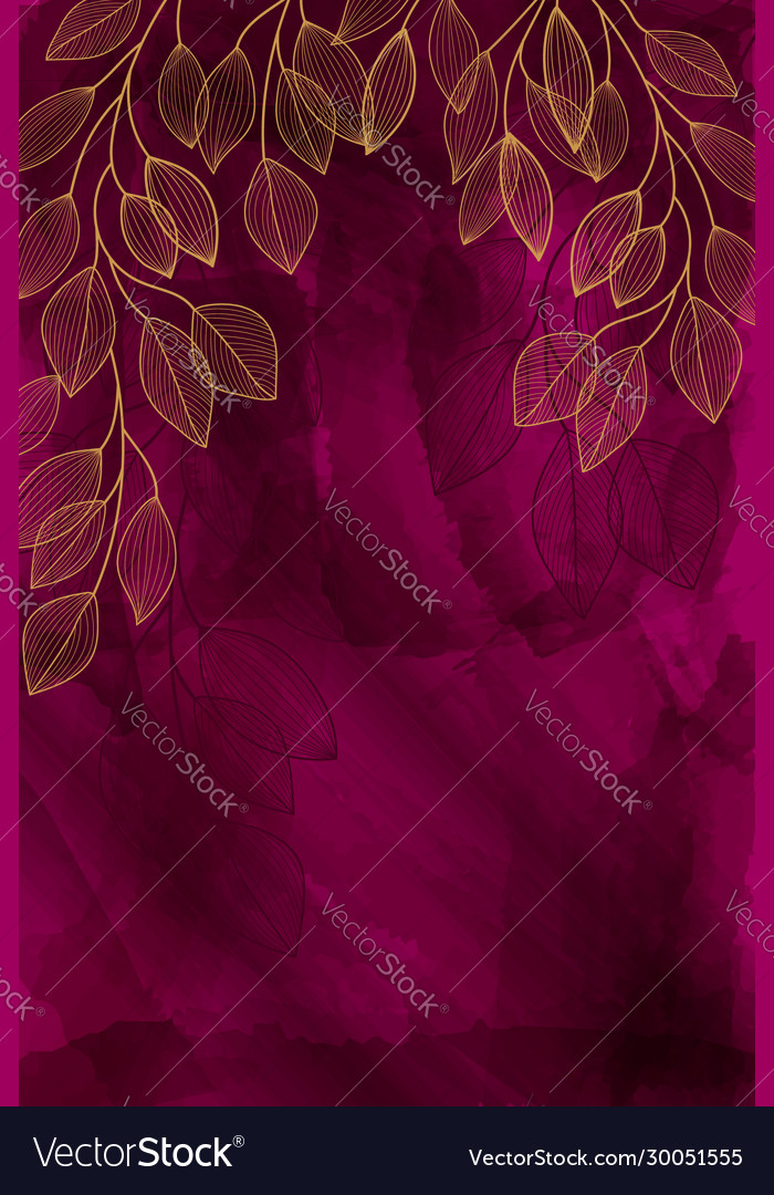 Watercolor Burgundy Background With Golden Leaves Vector Image