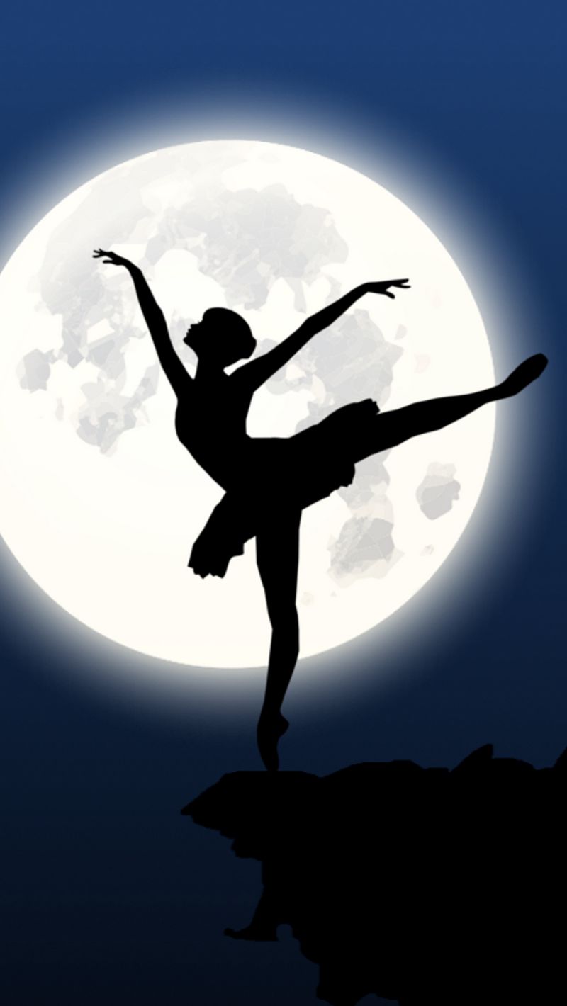 Wallpaper Ballerina Silhouette Moon Dance