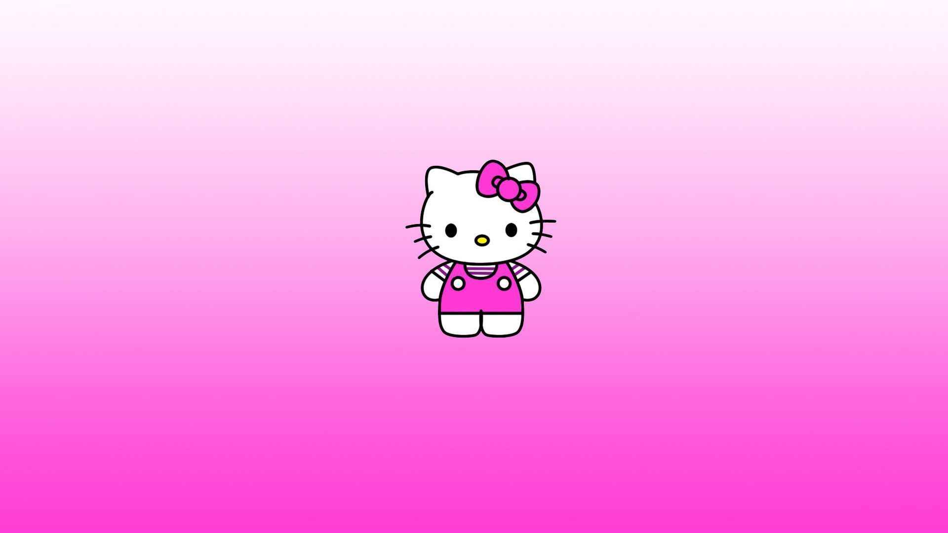 Hello Kitty in Pink Overalls on a Gradient Background