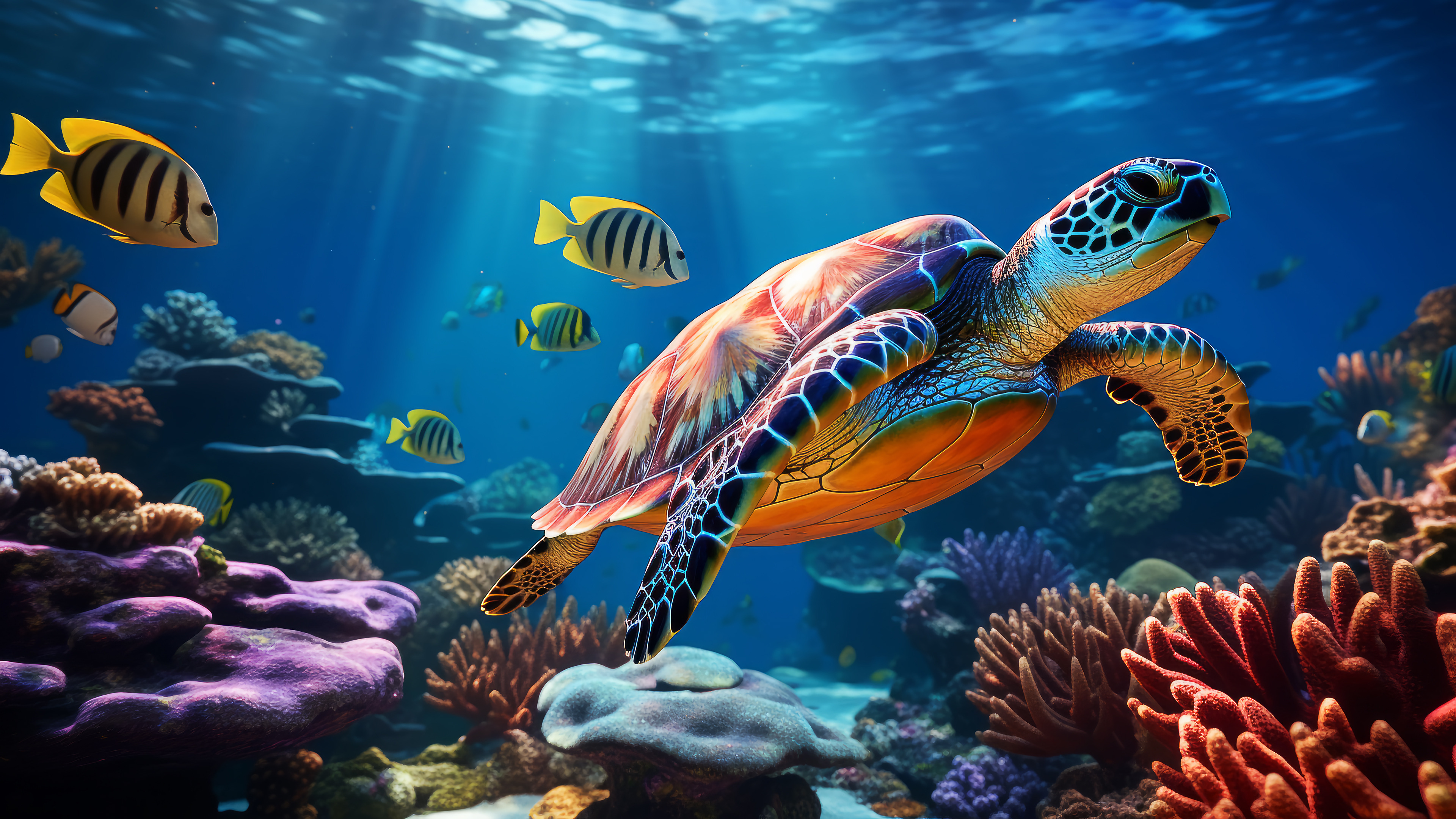 Turtle Underwater Coral Nature 4k Wallpaper