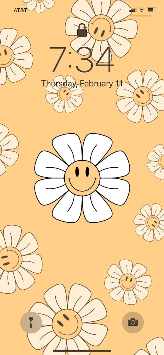 Retro Preppy Smiley Face Flower Phone Wallpaper Background Digital