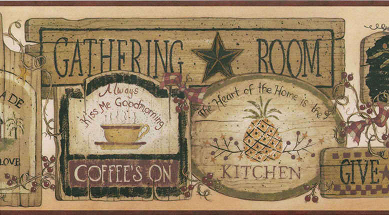 Gathering Room Signs Wallpaper Border   Rustic Country Primitive 778x430