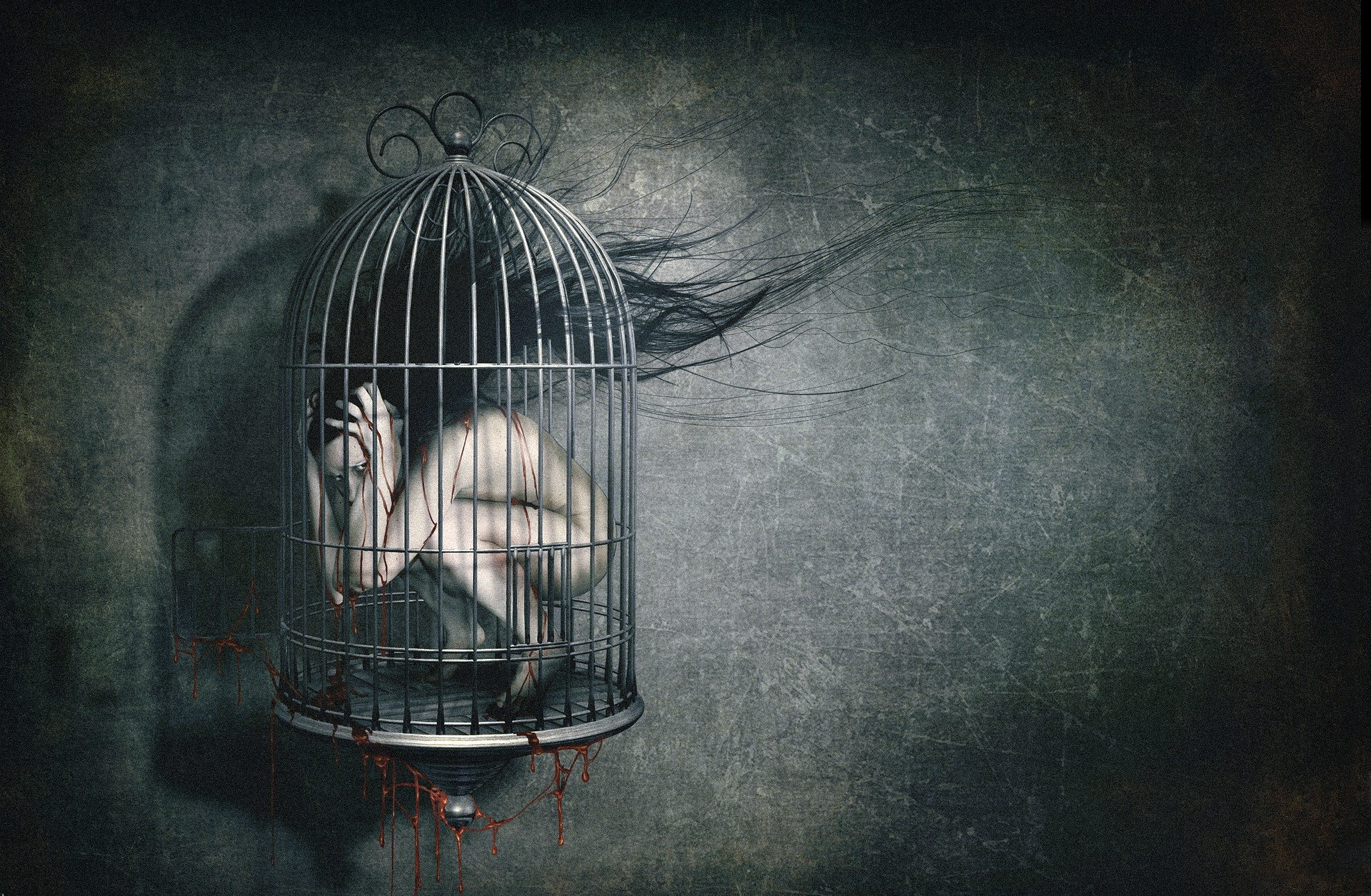 Dark Horror Creepy Blood Macabre Cage Sad Sorrow Wallpaper