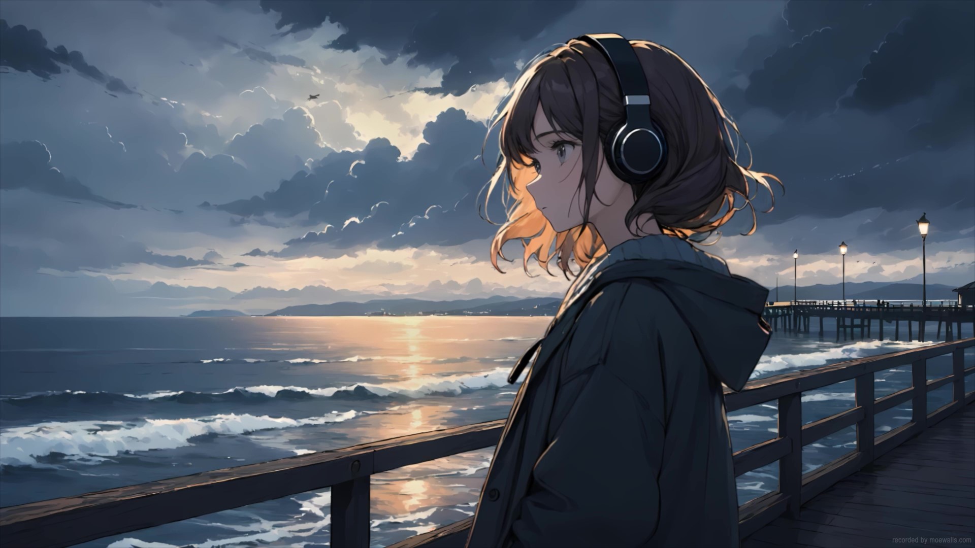 Lonely Anime Girl Sunset Beach Live Wallpaper