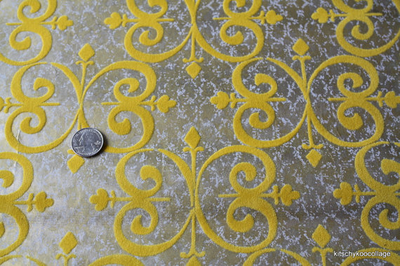 S Yellow Flocked Vintage Wallpaper On Metallic Silver And Gold