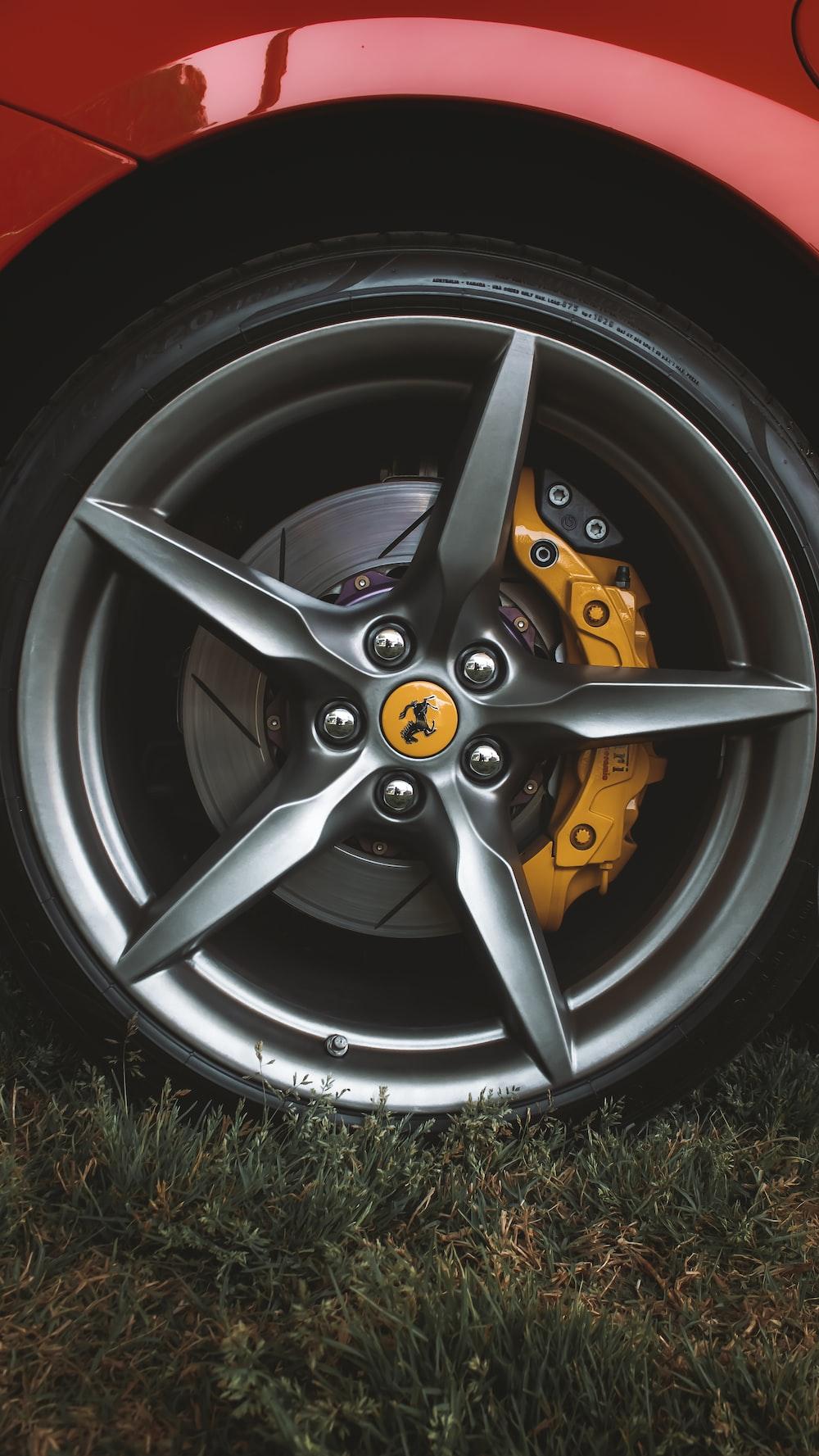 A Close Up Of Wheel On Red Sports Car Photo Wallpaper