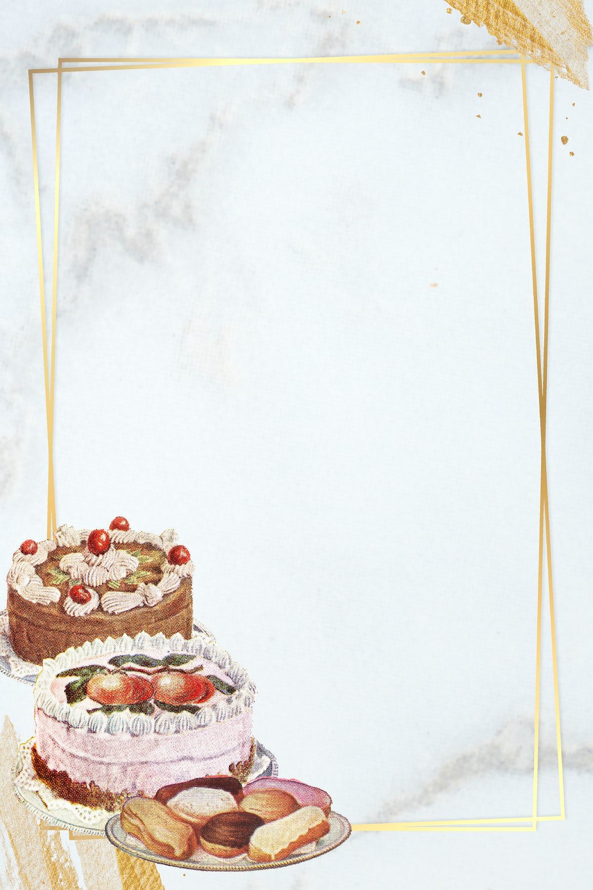 Premium Illustration Of Gold Frame With Cakes On Marble