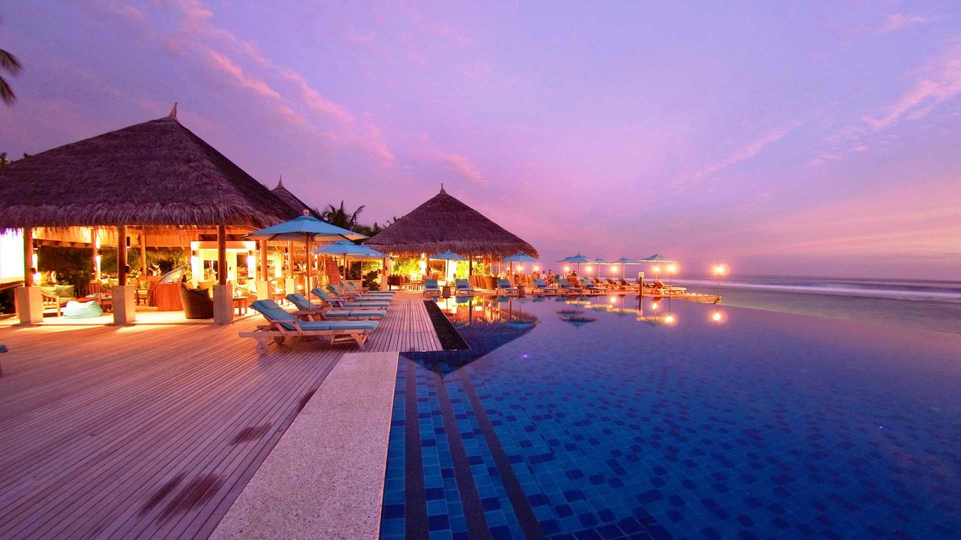 Maldives Tropical Beach Resort Evening Full HD 1080p Background
