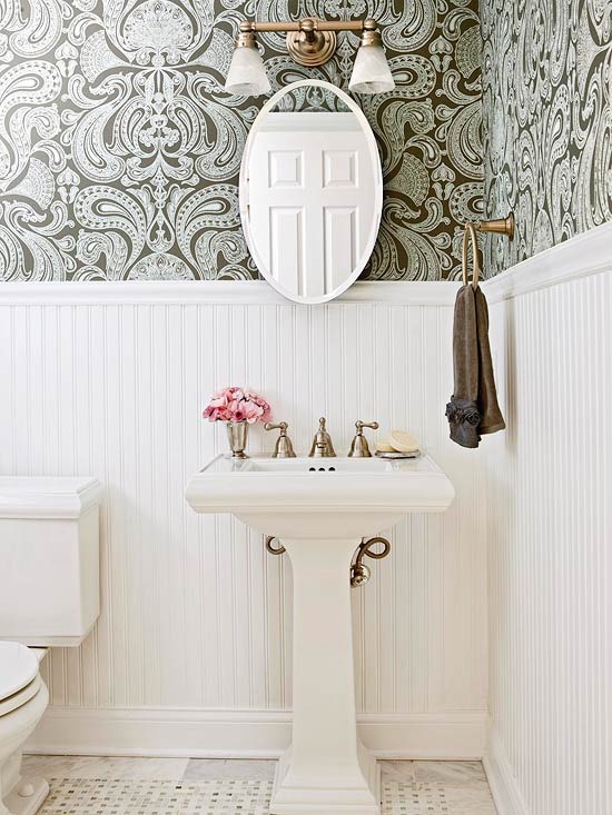 Bold Patterned Wallpaper Looks Wonderful Above Classic Beadboard And