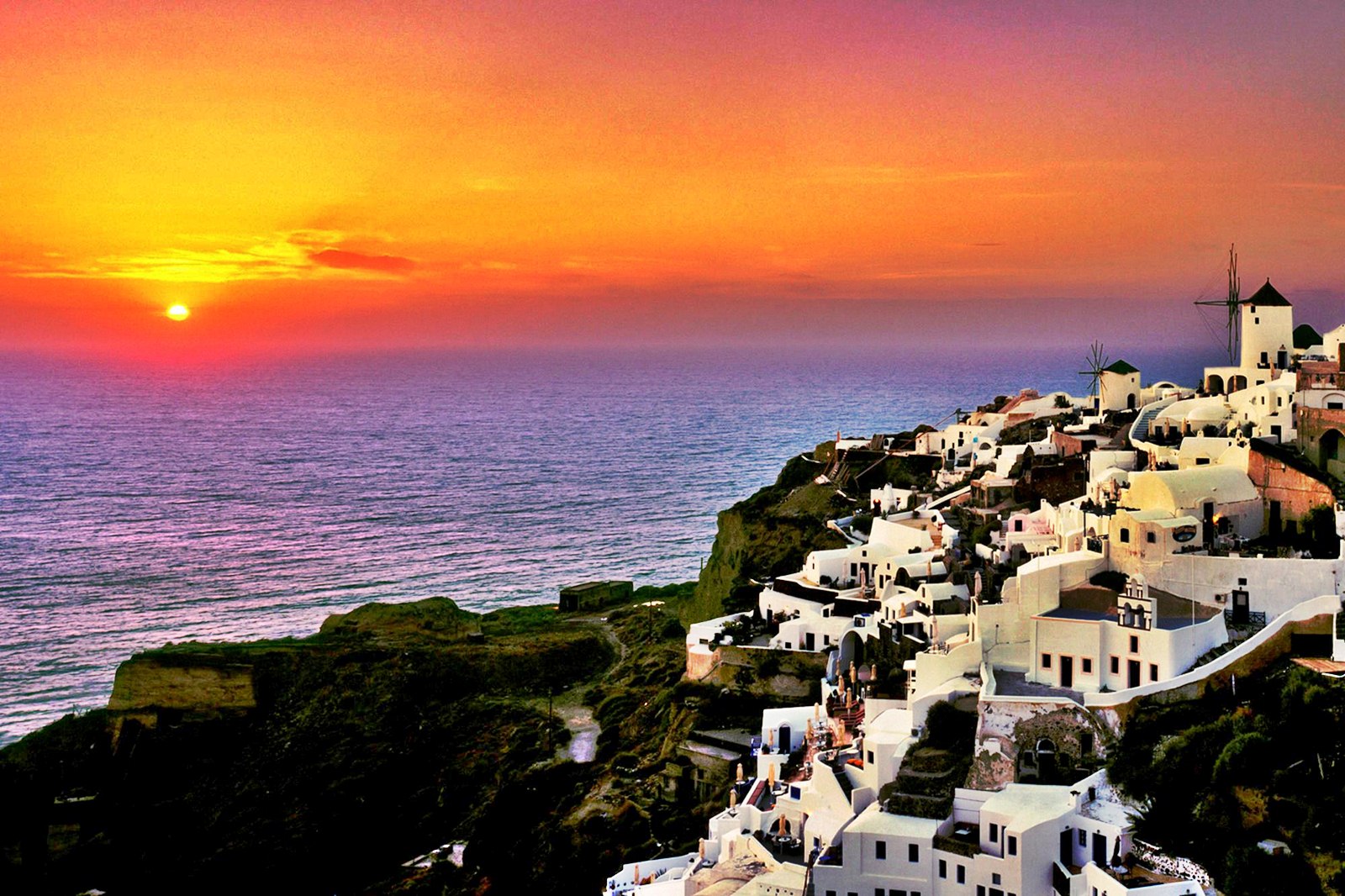 Santorini Greece Sunset HD Wallpaper Background Image