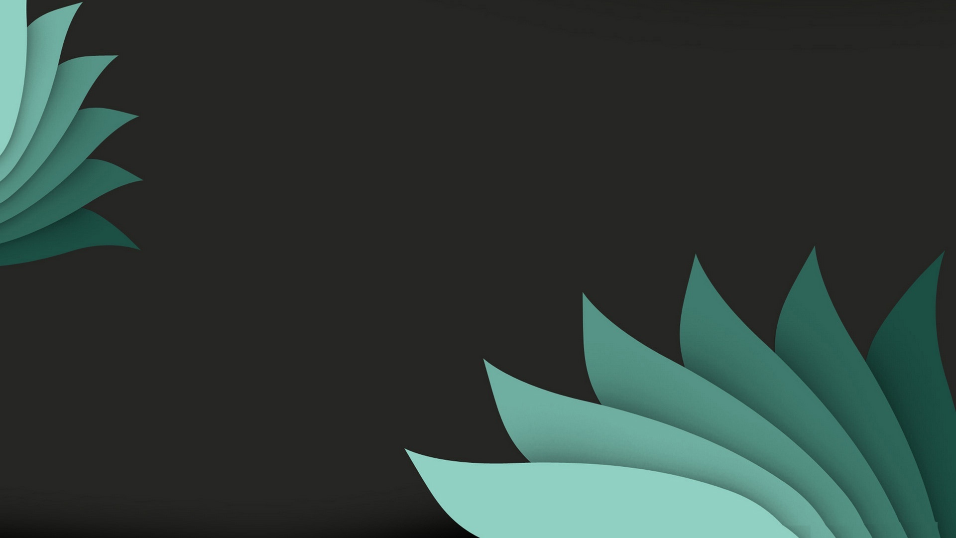 Abstract minimal wallpaper with dark background and turquoise leaf-like shapes