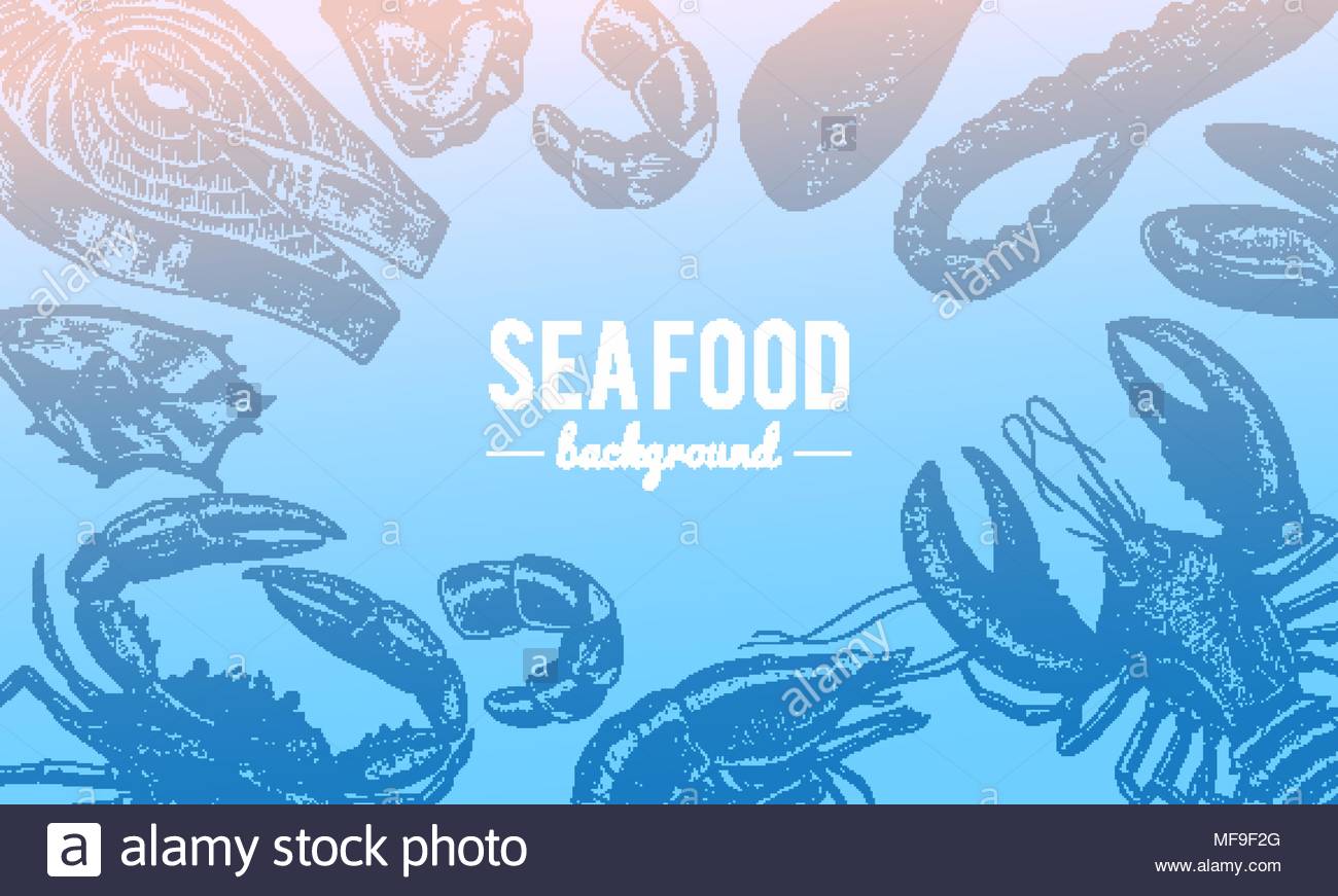 Seafood Background Crustaceans Shrimp Lobster Or Crayfish Crab