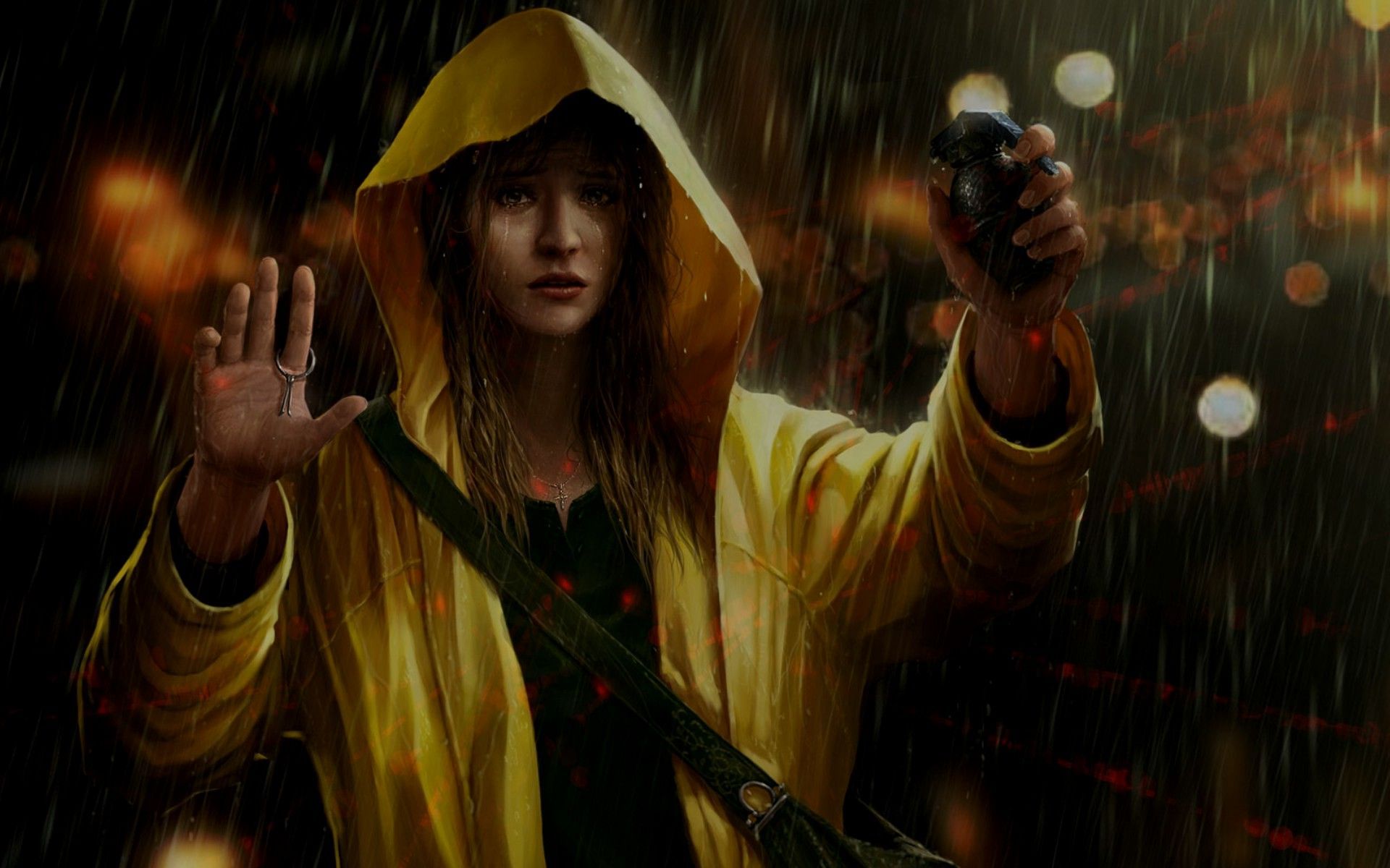 Woman In A Yellow Raincoat HD Wallpaper