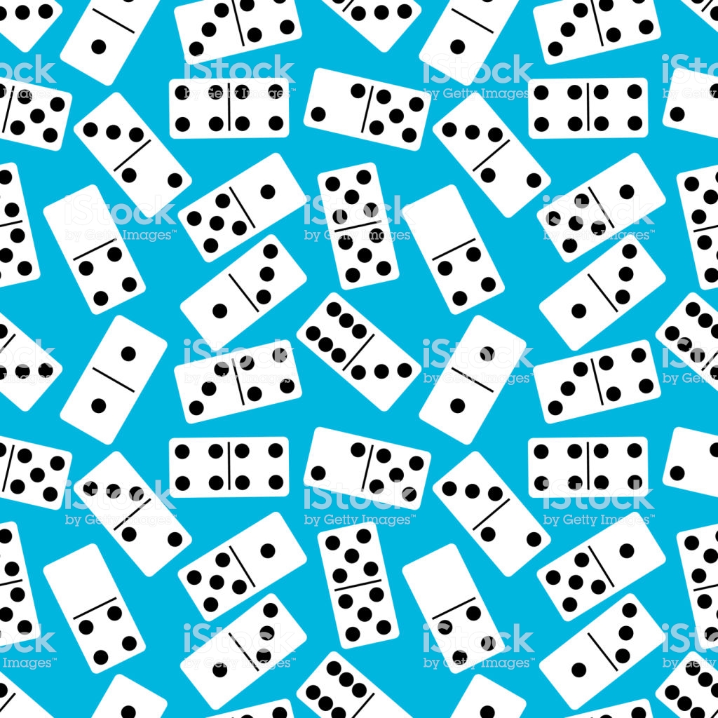 Seamless Pattern With Domino On Blue Background Board Game Vector