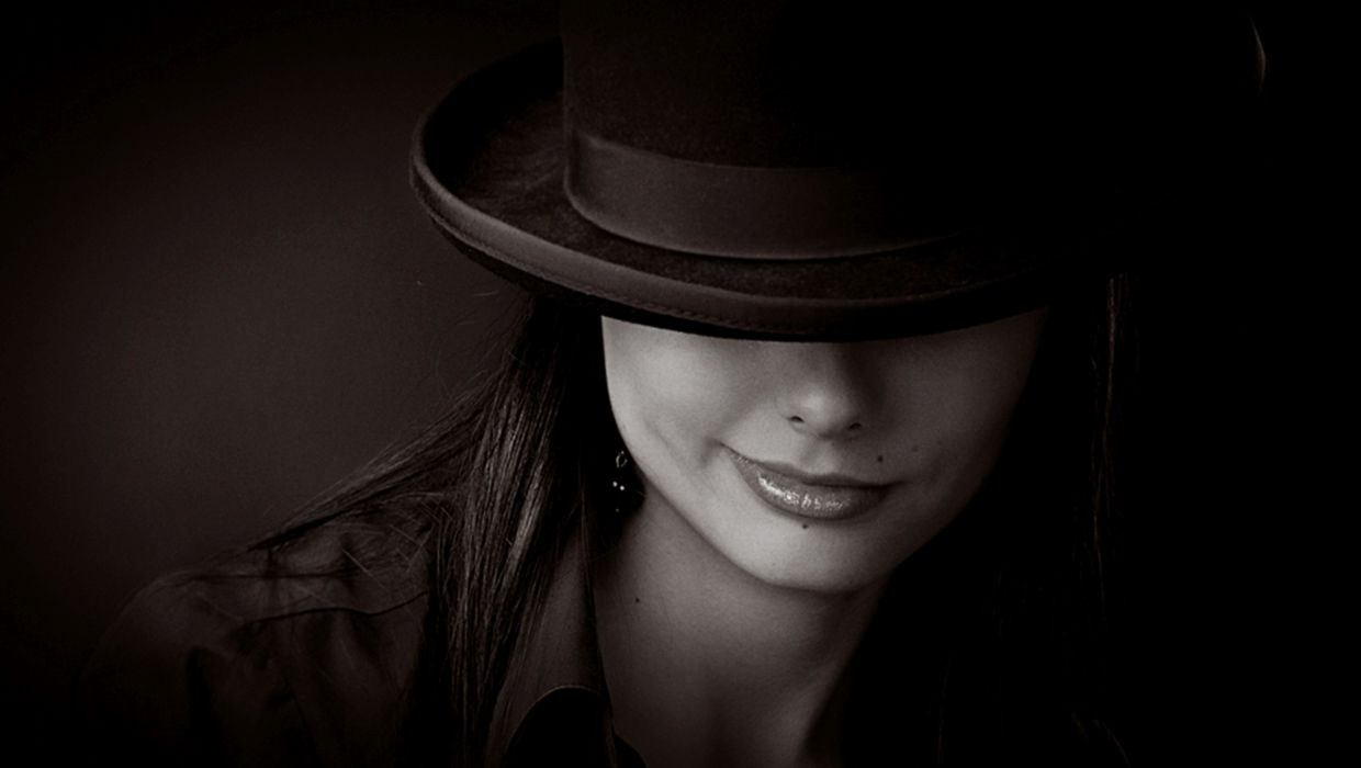 Gorgeous Hat Fedora Black And White Beautiful Woman Photoshop Tri