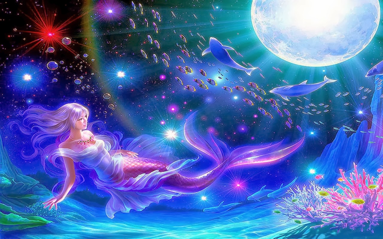 Mermaid Moon Fantasy Widescreen HD Wallpaper Beautiful