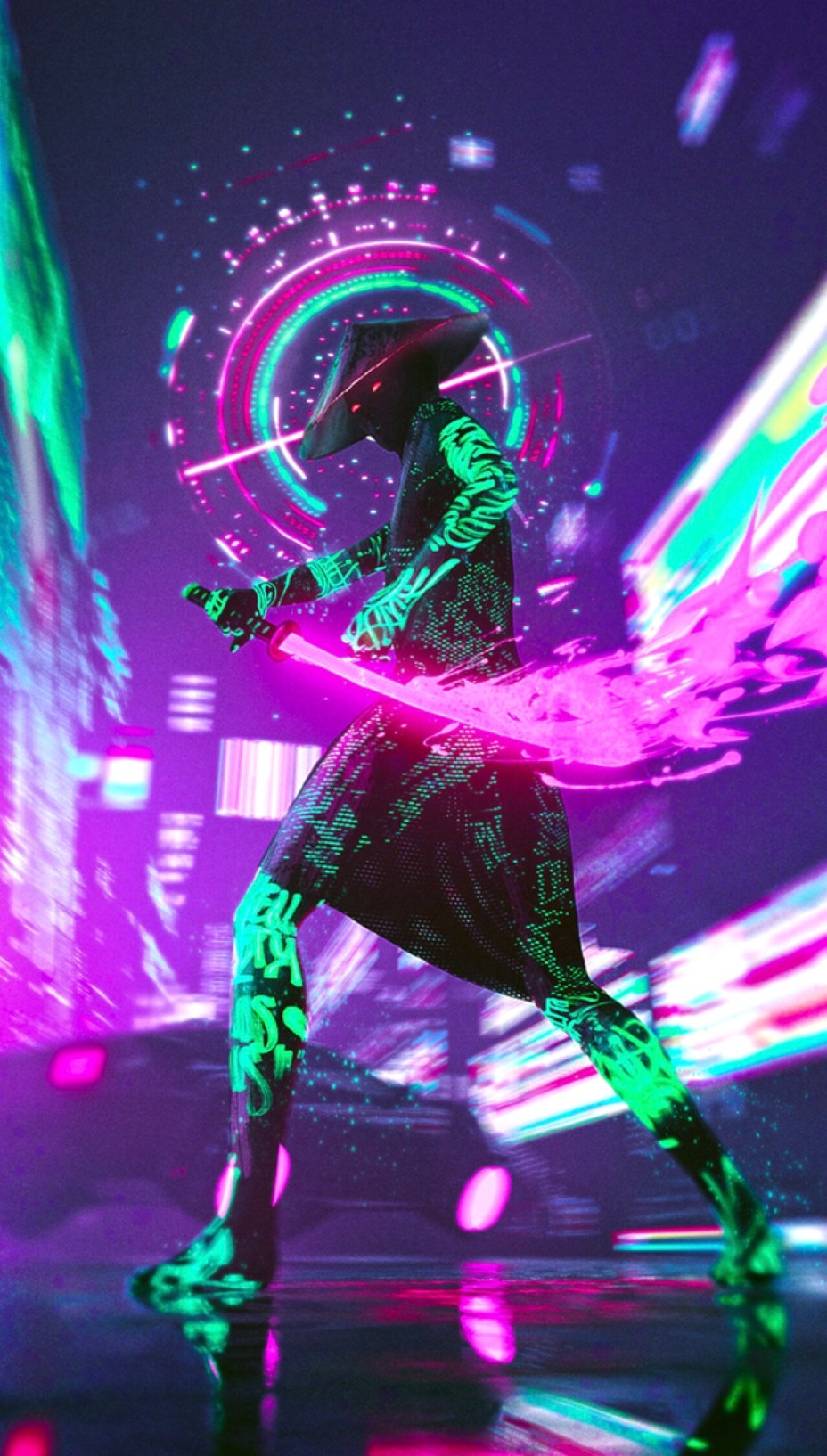 Neon Cyberpunk Samurai Pc And Phone Wallpaper HD