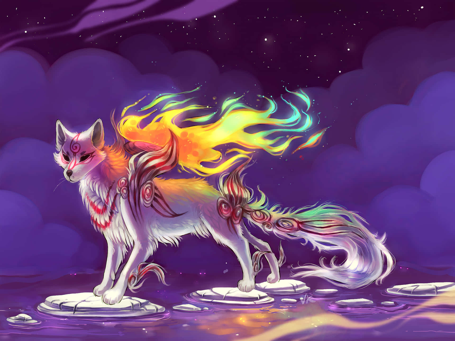 Fire Wolf On Ice Okami HD Wallpaper