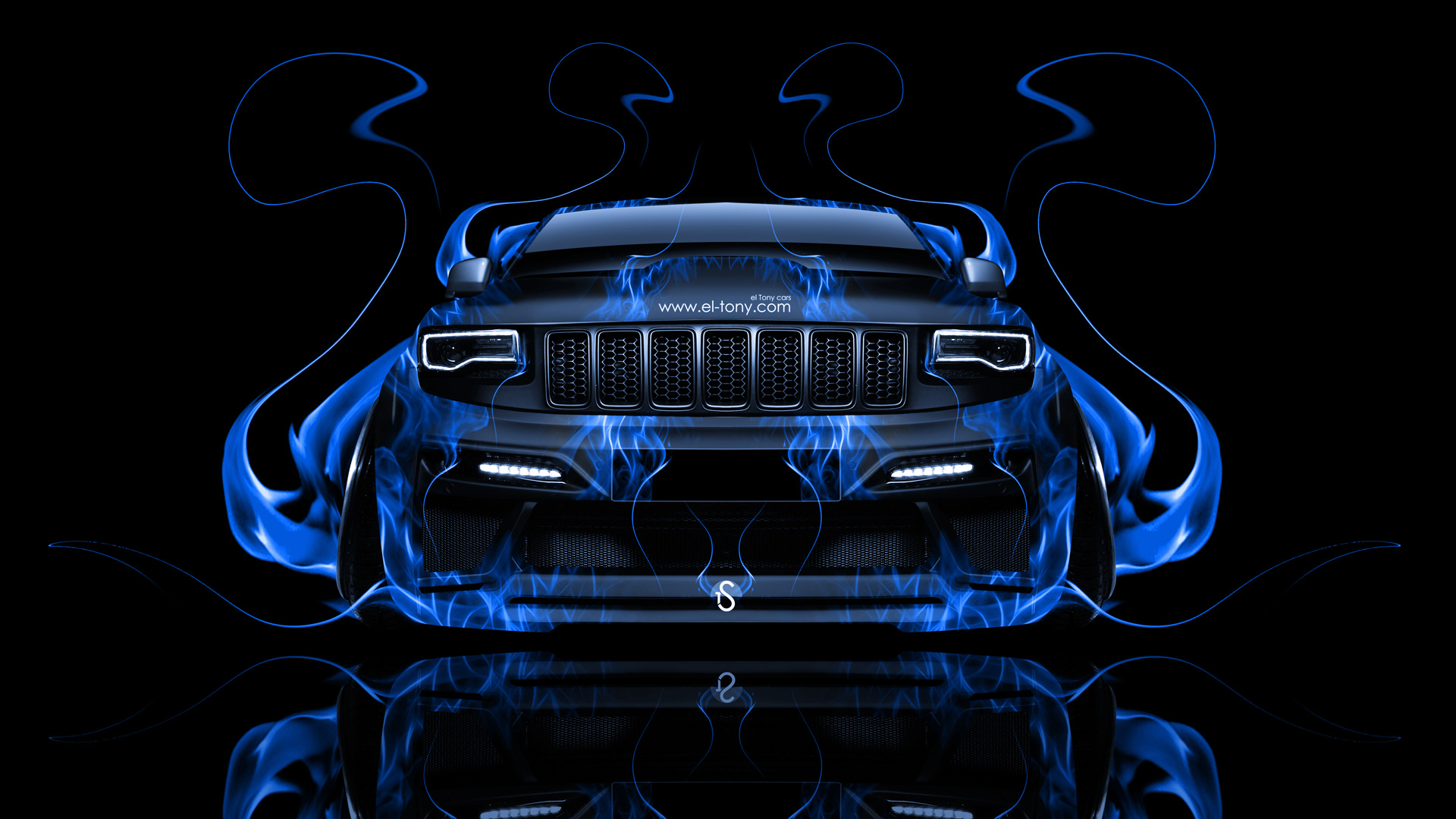 Jeep Grand Cherokee srt8 Front Blue Fire Abstract Car Photoshop