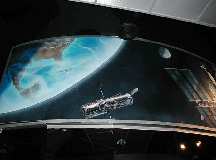 Curved wall space mural approx 6ft x 24ft earth moon Hubble satilite 692x512