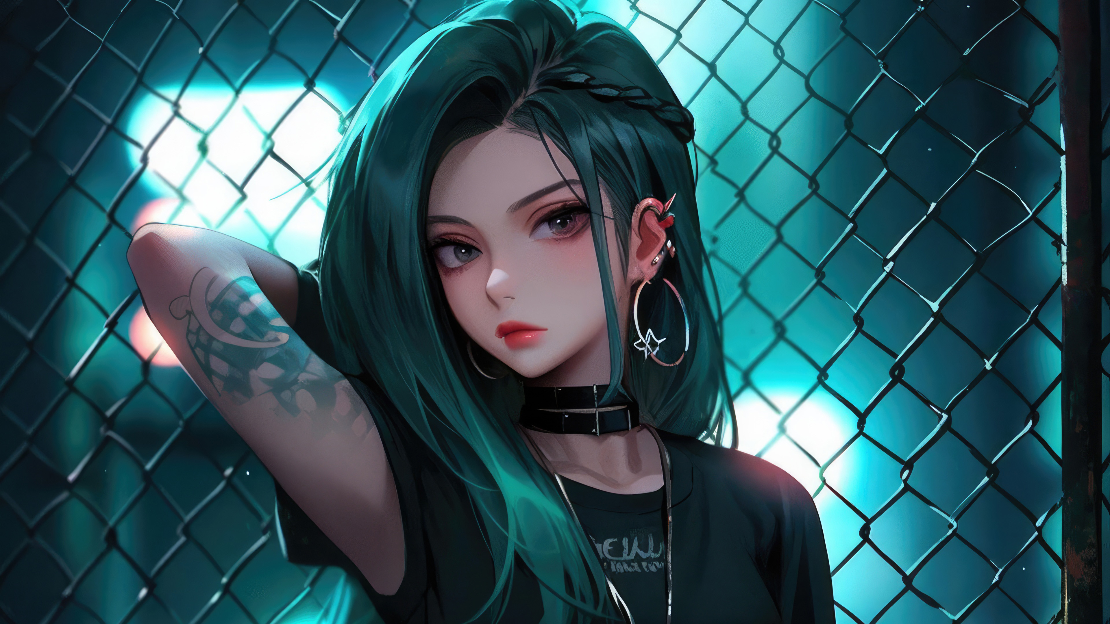 Anime Girl Posing With Fence Wallpaper HD 4k Image