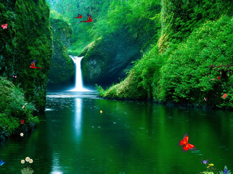 Waterfalls Screensaver Green Fullscreensavers