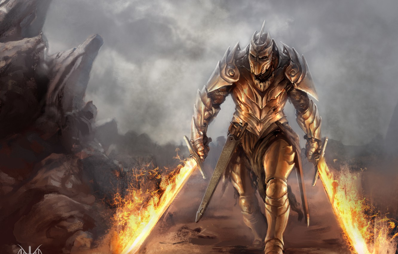 Wallpaper Armor Dragon Cave Human Form Battle Axe Image For