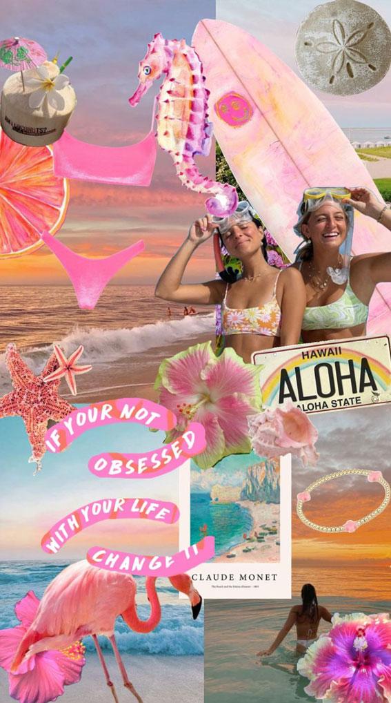 Summer Mood Board Wallpaper Pink Hawaii Aloha Fab