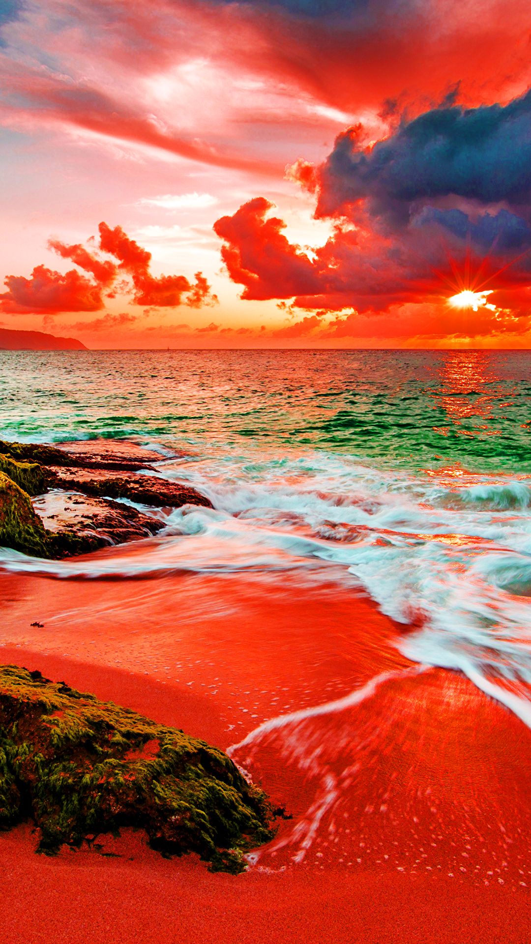 Free download Red Beach Ocean Hawaii Nature Waves Clouds Wallpaper ...