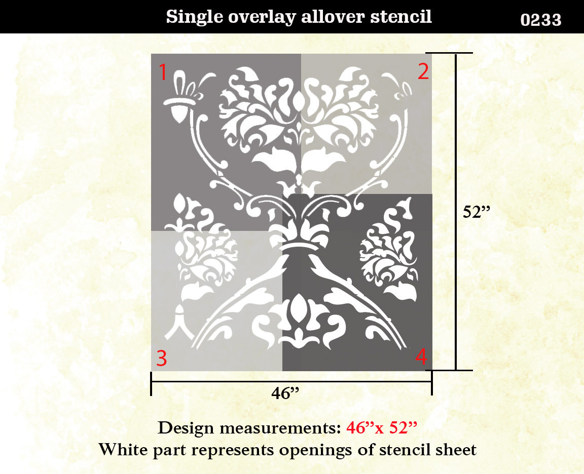 Wall Stencil Damask Extra Large Allower Pattern Wall Room Decor Made